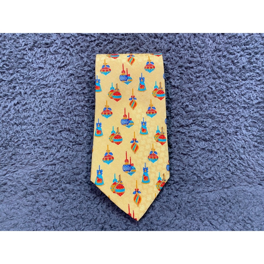 Ermenegildo Zegna Silk Tie Mens Gold Christmas Ornaments Holiday Designer Italy